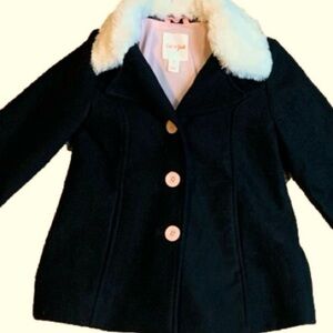 CAT&JACK DRESSY FAUX-FUR-TRIM COAT BLACK & PINK TODDLER GIRLS SIZE 2T